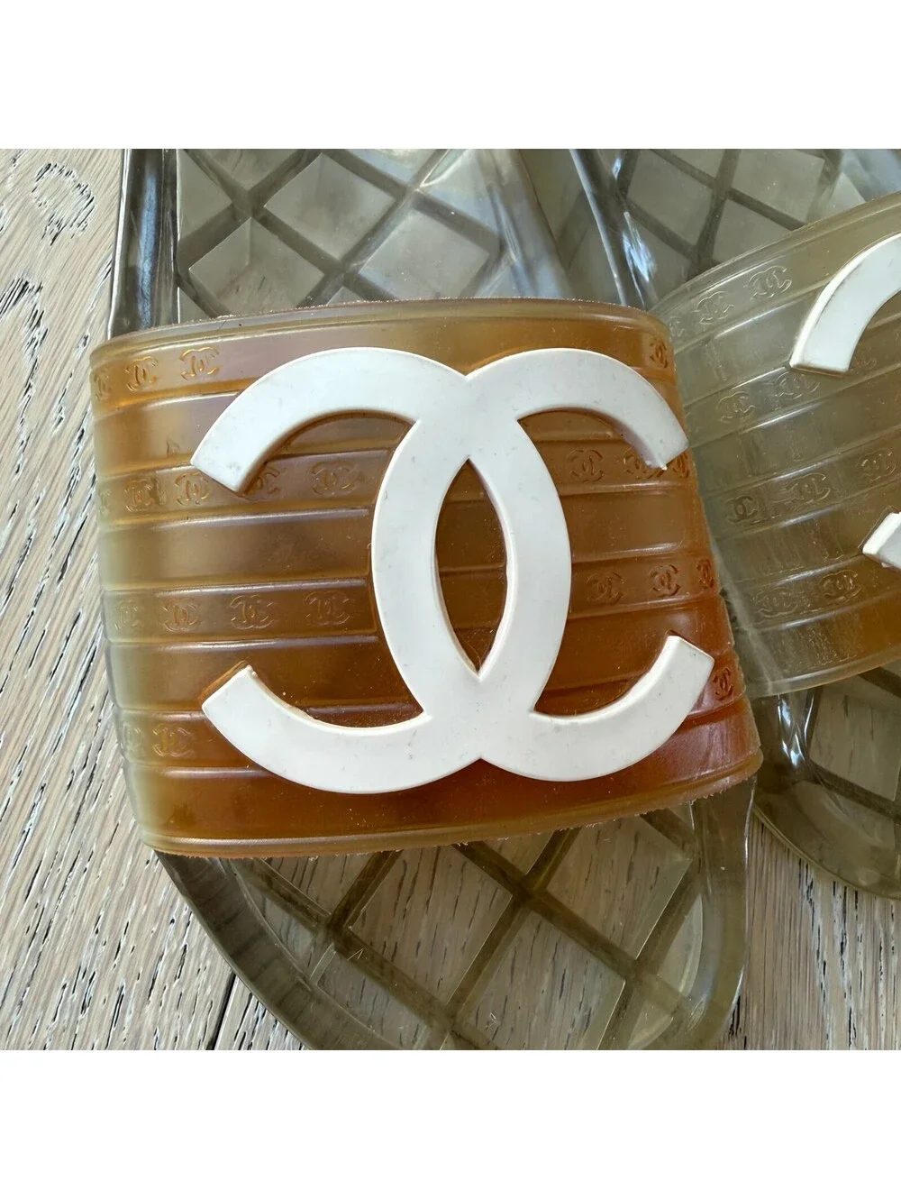 Chanel Jelly Slides Sandals Interlocking CC Logo Sunfaded FLAWED 8US